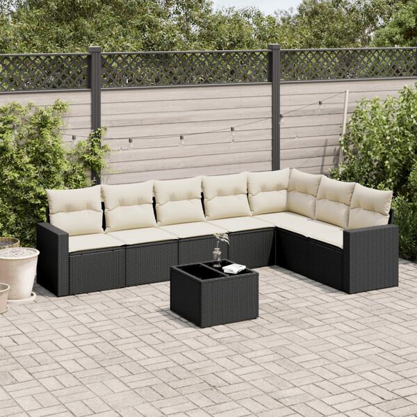 vidaXL Salon de jardin 8 pcs avec coussins noir r&eacute;sine tress&eacute;e