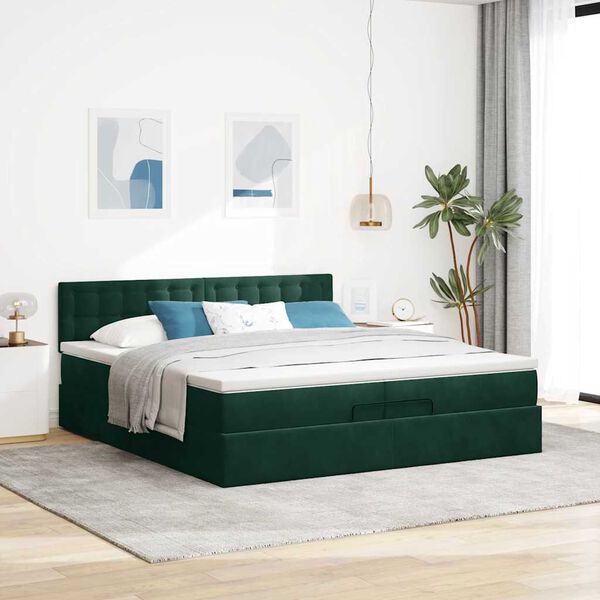 vidaXL Cadre de lit ottoman avec matelas vert fonc&eacute; 200x200 cm velours