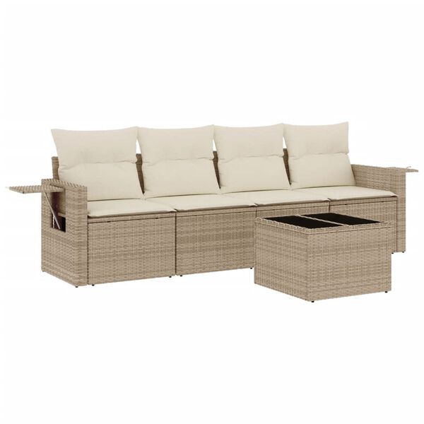 vidaXL Salon de jardin avec coussins 5 pcs beige r&eacute;sine tress&eacute;e
