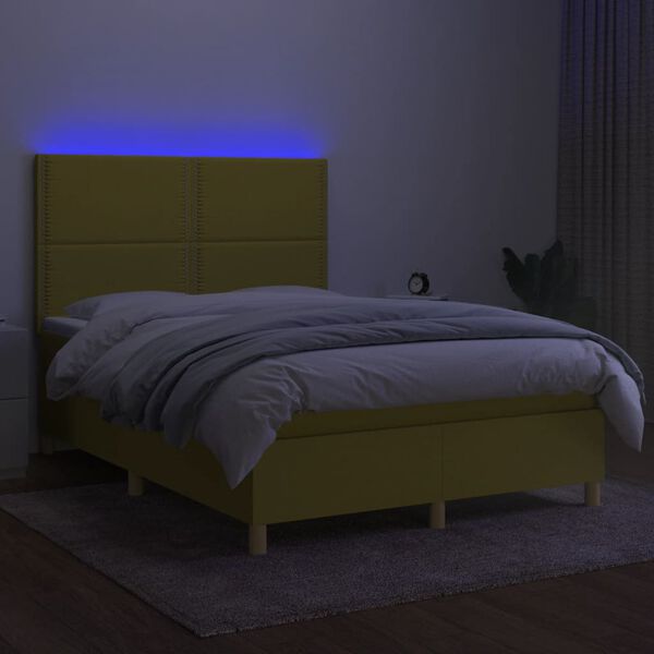 vidaXL Sommier &agrave; lattes de lit et matelas et LED Vert 140x200 cm Tissu