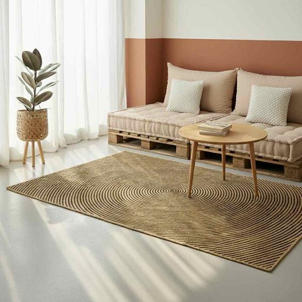vidaXL Tapis Naturel et Noir 240 x 240 cm Jute