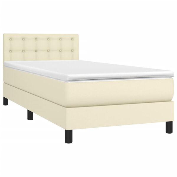 vidaXL Sommier &agrave; lattes de lit avec matelas Cr&egrave;me 90x200 cm Similicuir