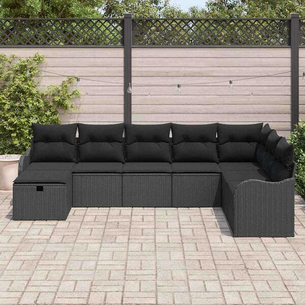 vidaXL Ensemble de canap&eacute; de jardin avec coussin 8 pcs Noir Poly rotin