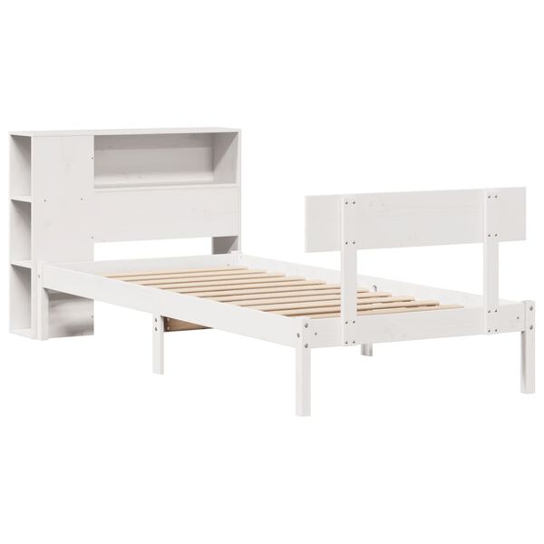 vidaXL Lit bibliothèque sans matelas blanc 90x200cm bois de pin massif