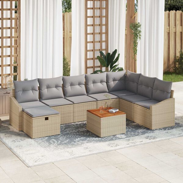 vidaXL Ensemble de canapé de jardin 9 pcs Beige Poly rotin