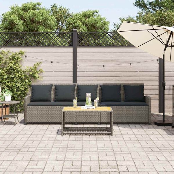 vidaXL Canap&eacute; de jardin avec coussins 5 places gris r&eacute;sine tress&eacute;e