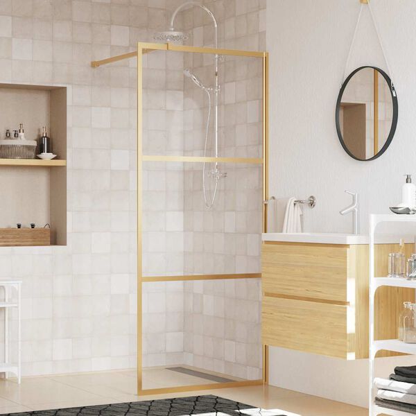 vidaXL Paroi de douche avec verre ESG transparent dor&eacute; 80x195 cm