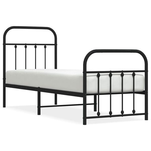 vidaXL Cadre de lit m&eacute;tal sans matelas avec pied de lit noir 75x190 cm