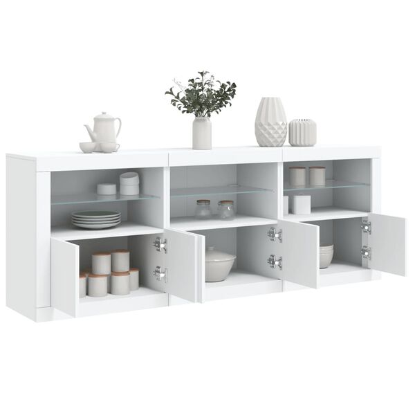 vidaXL Buffet avec lumières LED blanc 181,5x37x67 cm