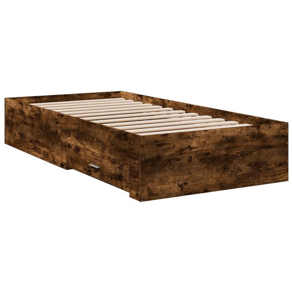 vidaXL Cadre de lit avec tiroirs sans matelas chêne fumé 75x190 cm