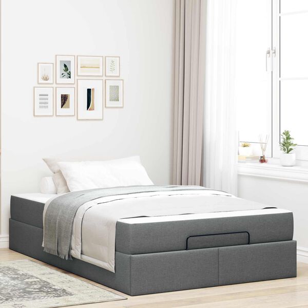 vidaXL Cadre de lit avec matelas avec matelas 2 pcs Gris Fonc&eacute; tissu
