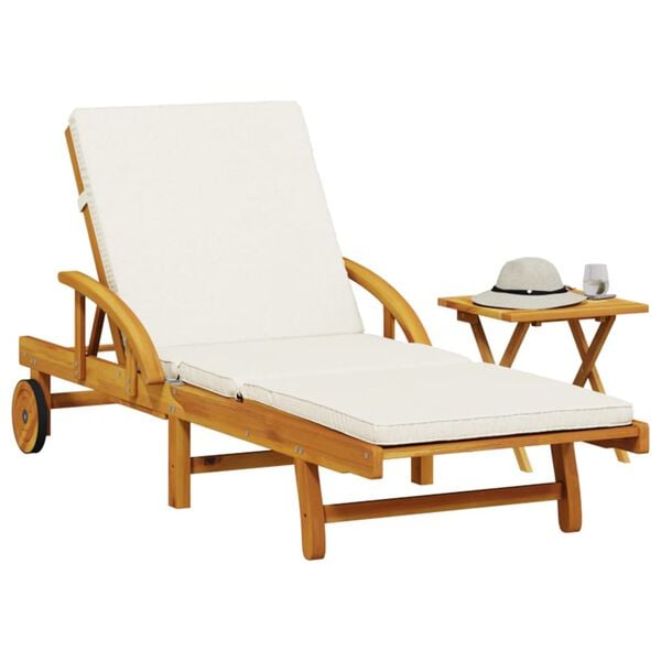 vidaXL Chaise longue avec coussin et table bois d'acacia massif