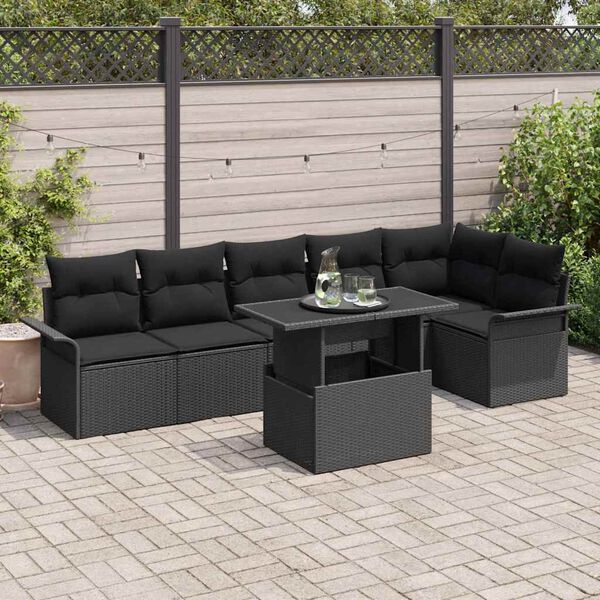 vidaXL Ensemble de canap&eacute; de jardin avec coussin 7 pcs Noir Poly rotin
