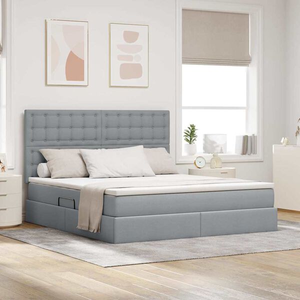 vidaXL Lit avec rangement et matelas Gris clair 160 x 200 cm Polyester