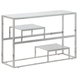 vidaXL Table console argent&eacute; acier inoxydable et verre tremp&eacute;