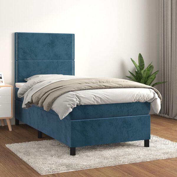 vidaXL Sommier &agrave; lattes de lit avec matelas Bleu fonc&eacute; 90x200 cm