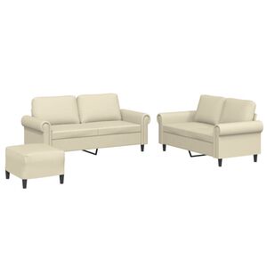 vidaXL Ensemble de canap&eacute;s 3 pcs avec coussins Cr&egrave;me Similicuir