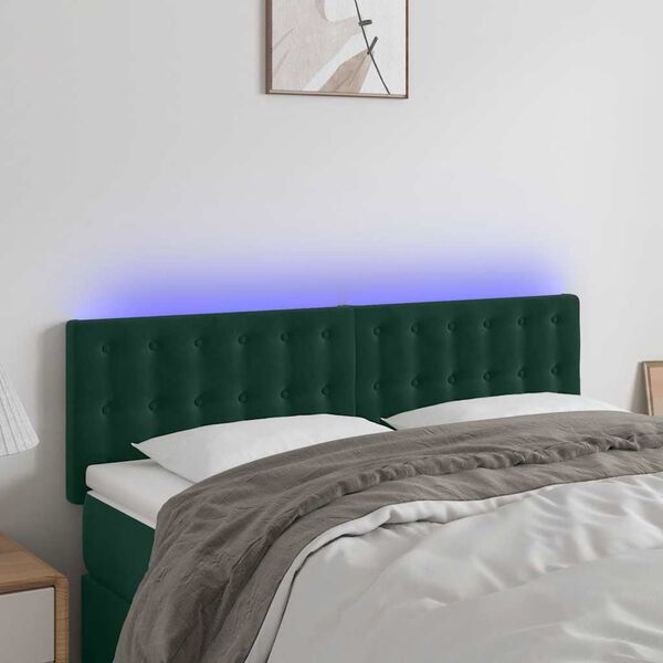 vidaXL T&ecirc;te de lit &agrave; LED Vert fonc&eacute; 144x5x78/88 cm Velours