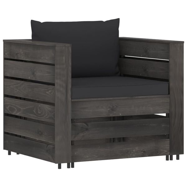 vidaXL Salon de jardin 2 pcs avec coussins Bois impr&eacute;gn&eacute; de gris