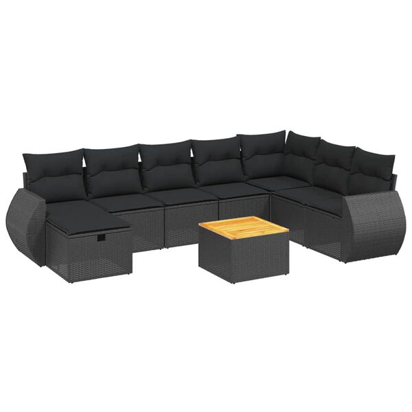 vidaXL Salon de jardin 9 pcs avec coussins noir r&eacute;sine tress&eacute;e