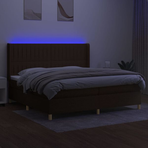 vidaXL Sommier &agrave; lattes de lit matelas et LED Marron fonc&eacute; 200x200 cm