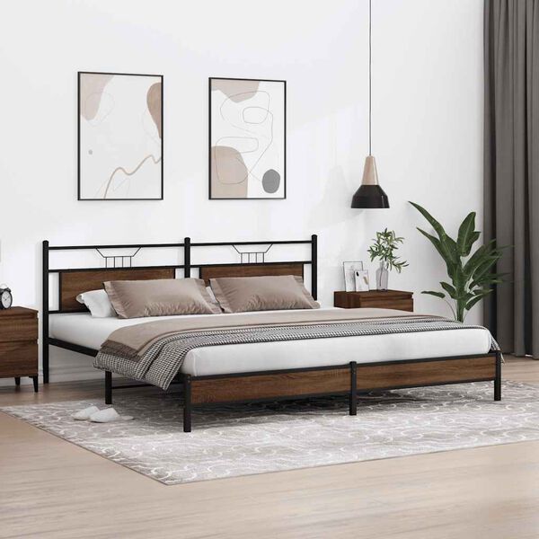 vidaXL Cadre de lit en m&eacute;tal sans matelas ch&ecirc;ne marron 193x201 cm