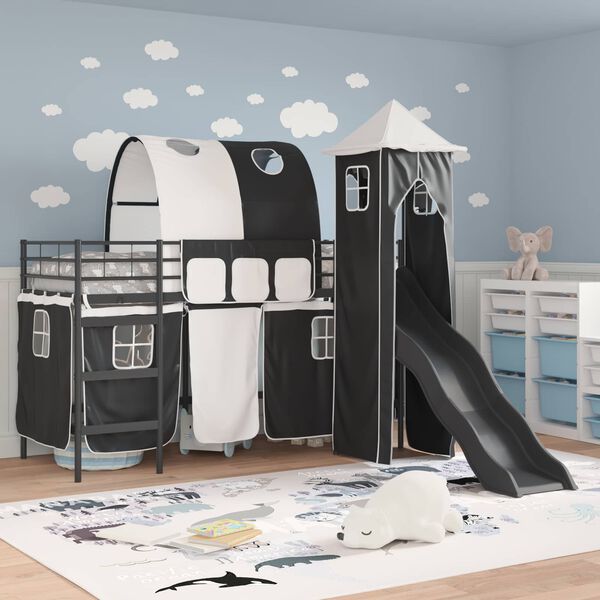 vidaXL Lit mezzanine pour enfants Noir 100 x 190 cm M&eacute;tал