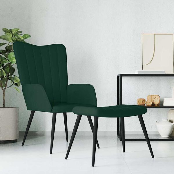 vidaXL Chaise de relaxation avec tabouret Vert fonc&eacute; Velours