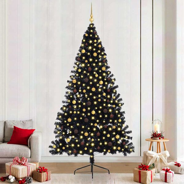 vidaXL Sapin de No&euml;l artificiel pr&eacute;-&eacute;clair&eacute; Noir 240 cm PVC