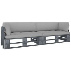 vidaXL Canap&eacute; palette 2 places avec coussins Pin impr&eacute;gn&eacute; de gris