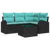 vidaXL Ensemble de canap&eacute; de jardin 5 pc Noir et turquoise polyrotin