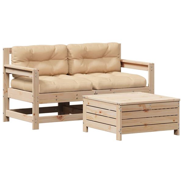 vidaXL Salon de jardin 3 pcs avec coussins Bois de pin massif