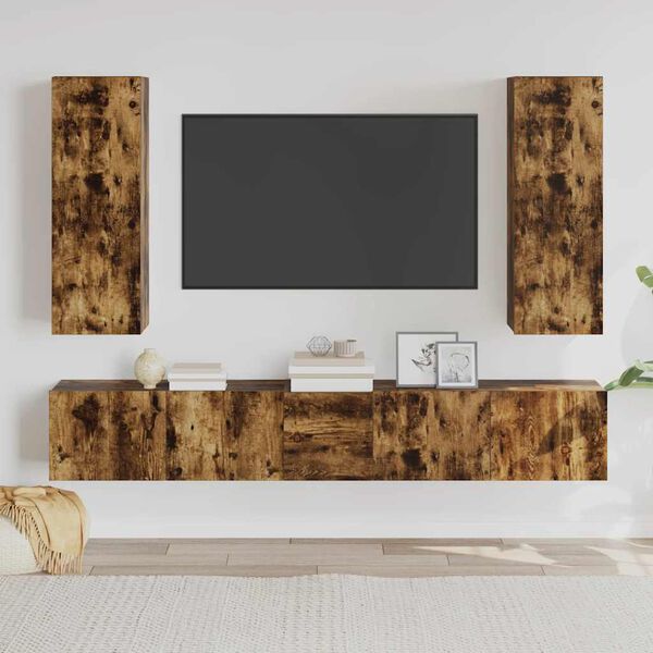 vidaXL Ensemble de meubles TV 5 pcs Ch&ecirc;ne fum&eacute; Bois d'ing&eacute;nierie