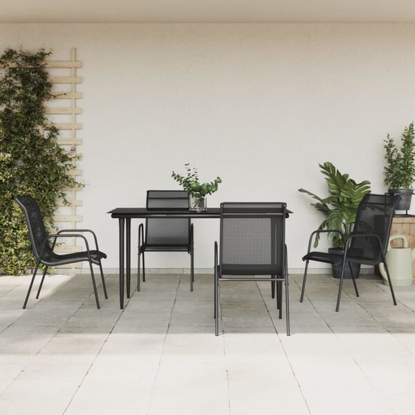 vidaXL Ensemble à manger de jardin 5 pcs noir textilène et acier