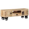 vidaXL Meuble TV avec roues 110x30x37 cm Bois de manguier brut