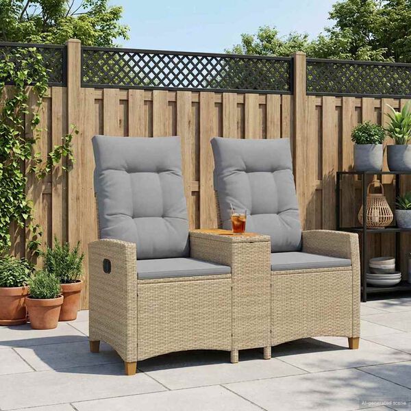 vidaXL Banc inclinable avec table Beige et Gris clair polyrotin