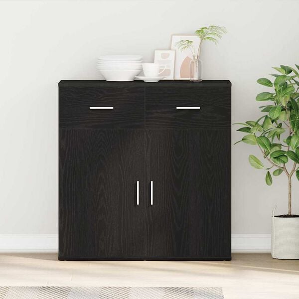 vidaXL Buffet avec tiroir Ch&ecirc;ne noir 78 x 38 x 80 cm Bois d'ing&eacute;nierie