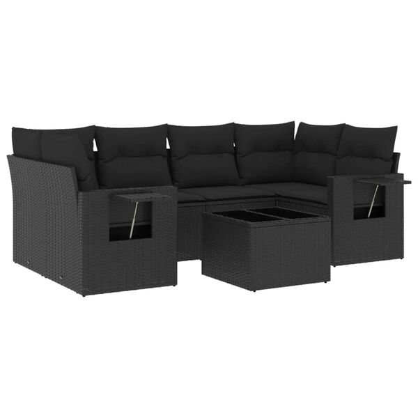 vidaXL Salon de jardin 7 pcs avec coussins noir r&eacute;sine tress&eacute;e