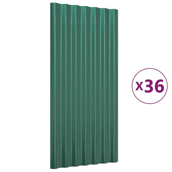vidaXL Panneaux de toiture 36 pcs Acier galvanis&eacute; Vert 80x36 cm