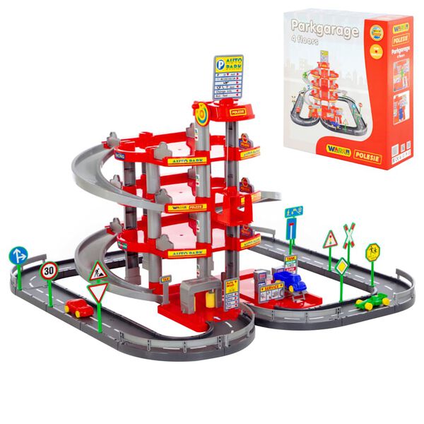 Polesie Wader Ensemble de garage de stationnement &agrave; 4 niveaux 7 pcs PP