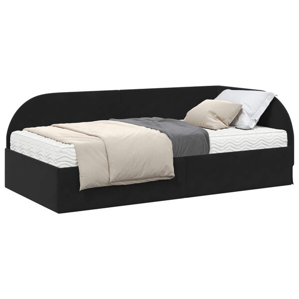 vidaXL Cadre de lit d'angle avec matelas 2 pcs Noir Velours