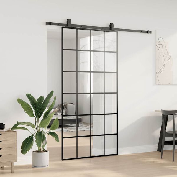 vidaXL Porte coulissante kit de quincaillerie noir 102x205cm verre ESG