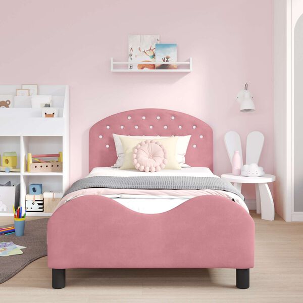 vidaXL Cadre de lit pour enfants avec t&ecirc;te de lit Rose 90 x 200 cm