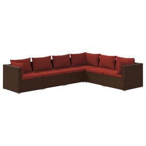 vidaXL Salon de jardin 6 pcs avec coussins R&eacute;sine tress&eacute;e Marron