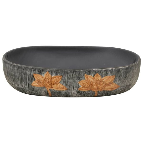 vidaXL Vasque à poser gris et noir ovale 59x40x14 cm céramique
