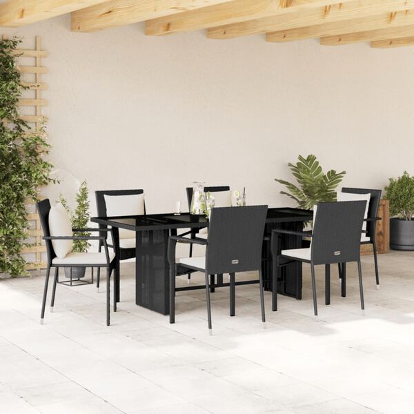 vidaXL Ensemble à manger de jardin et coussins 7 pcs gris rotin