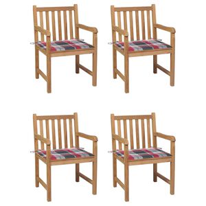 vidaXL Chaises de jardin lot de 4 et coussins &agrave; carreaux rouge Teck