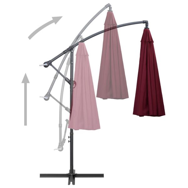 vidaXL Parasol suspendu avec poteau bordeaux 3 m