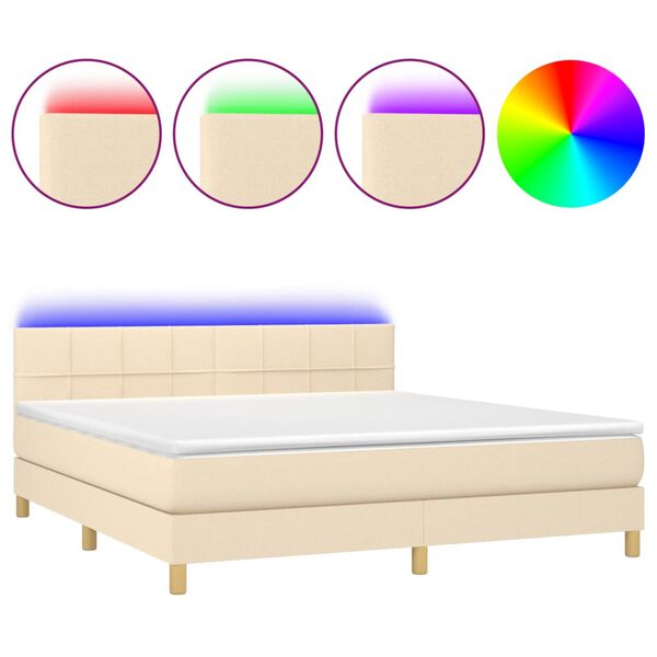 vidaXL Sommier &agrave; lattes de lit avec matelas LED Cr&egrave;me 160x200 cm Tissu