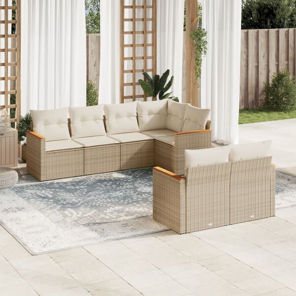 vidaXL Salon de jardin avec coussins 7 pcs beige r&eacute;sine tress&eacute;e